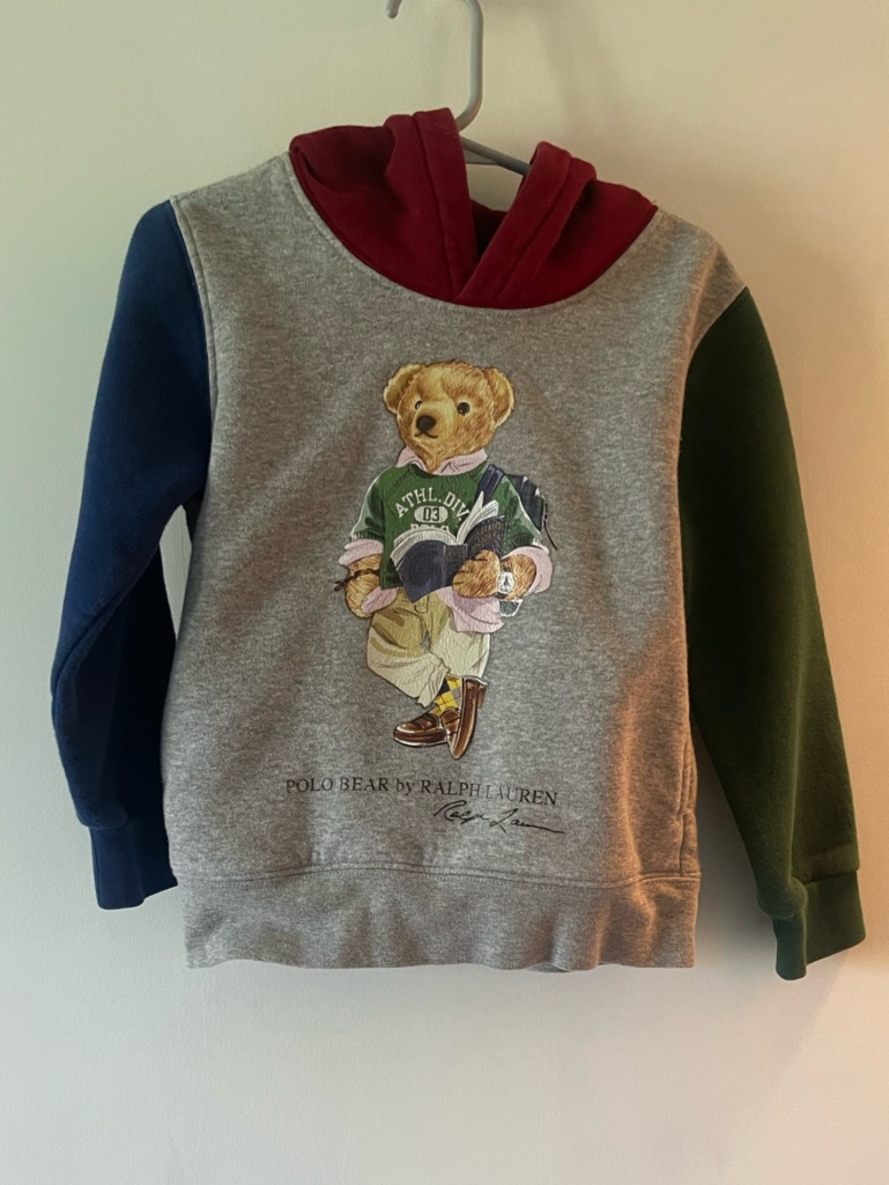 Polo by Ralph Lauren Colorblock Polo Bear Hoodie - Gray/Red/Navy/Green